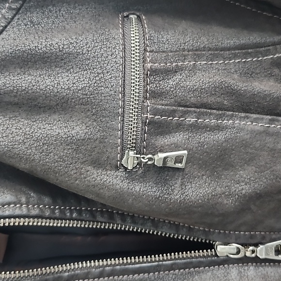 DANIER Leather Brown Suede Zippered Jacket With Zippers and Ribbed Waist - Picture 4 of 9